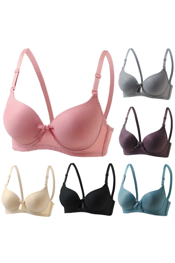 Women BC Cup Solid Underwire Lift Support Thin Bra Pink 34/75BC