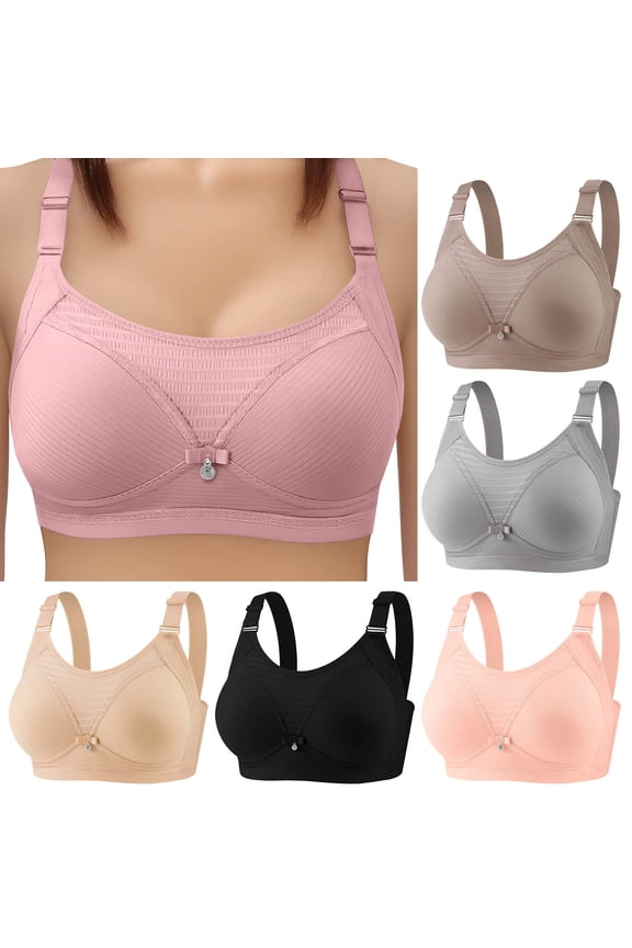 Women Classic Solid Thin Padded Wireless Support Everyday Bra Pink XXL