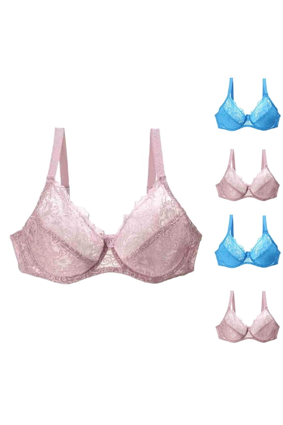 Women D Cup Plus Size Full Cup Thin Lace Bra Blue XXL
