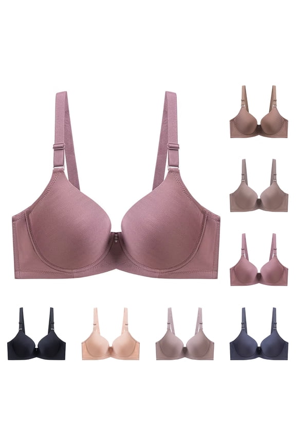 Women D Cup Solid Seamless Underwire Lift Support Bra Pink 38/85D