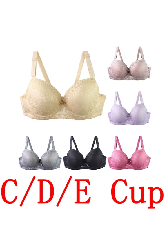 Women E Cup Solid Lace Underwire Lift Support Full Cup Bra Beige 44/100