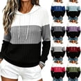 thumbnail image 1 of Asxite Women Fall Winter Tops Round Neck Long Sleeve Solid Spliced Hooded Knit Brushed Ribbed Pullover Shirts, 1 of 7