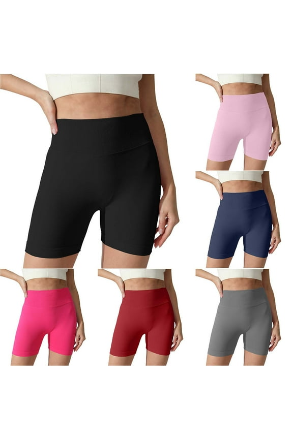Women Fashion Solid High Waist Seamless Yoga Shorts Butt Lifting Leggings Pink M