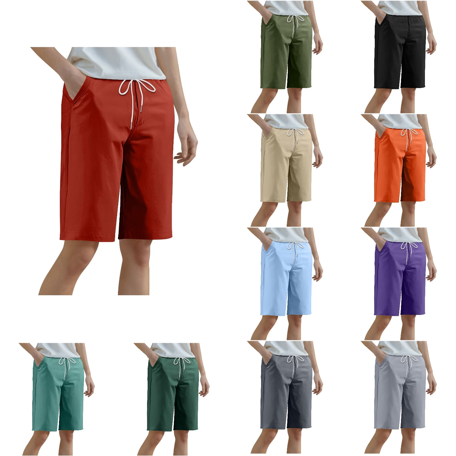 Asxite Women Fashion Solid High Waisted Yoga Shorts Knee Length with ...