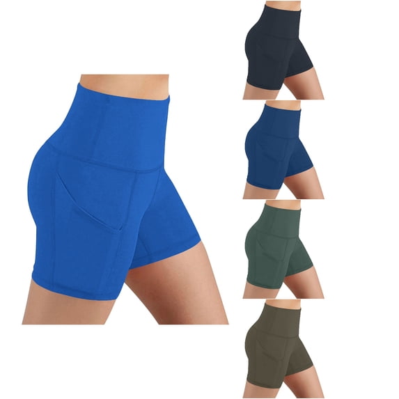 Asxite Women Fashion Solid High Waisted Yoga Shorts with Pockets Stretchy Workout Running Leggings Green L