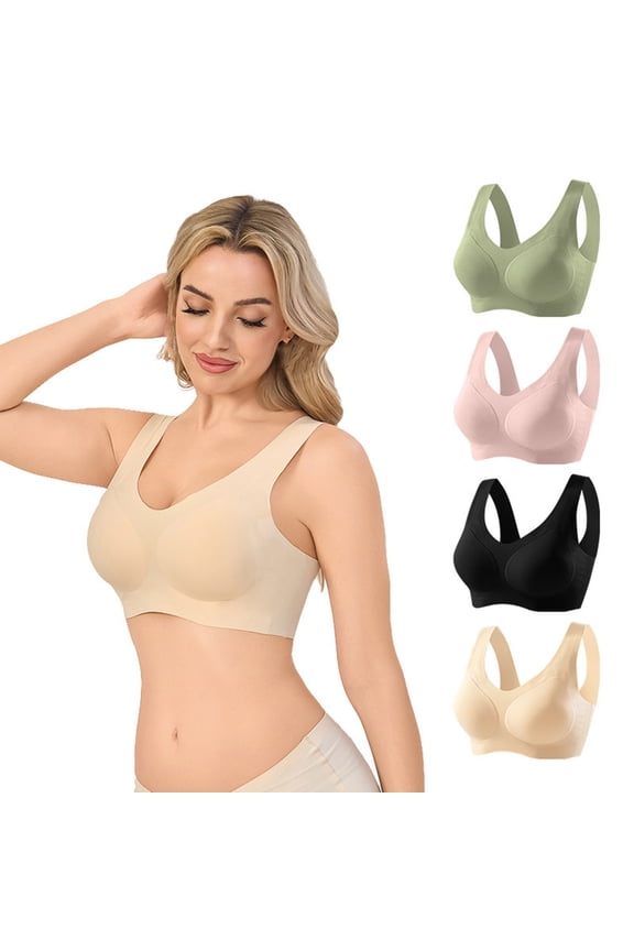 Women Full Fixed Cup Seamless Wireless Thin Backless Sports Bralette Green M