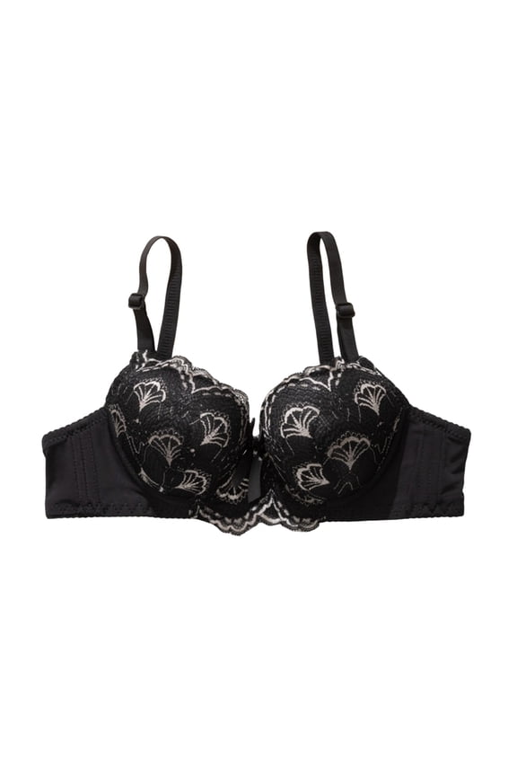 Women Lace Patchwork Solid Underwire Back Hook Thin Comfortable Bra Black 38/85AB