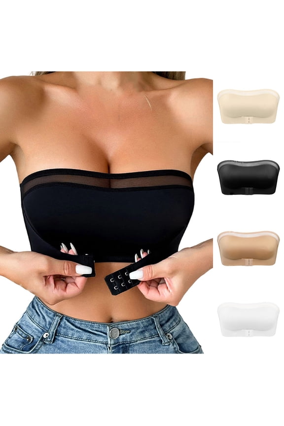 Women Mesh High Stretch Wireless Off Shoulder Front Closure Bralette Beige M