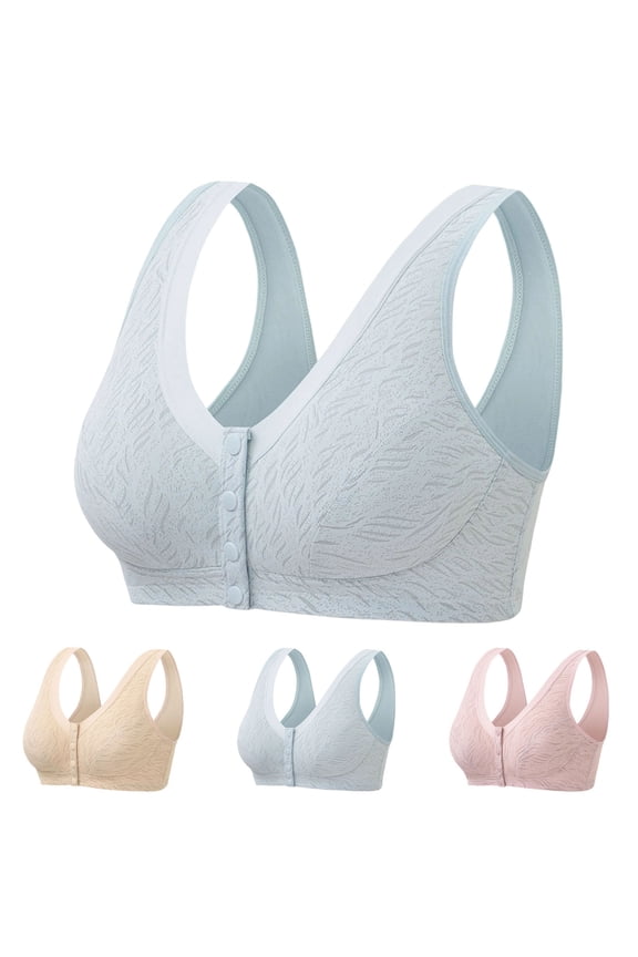 Women Middle Aged Solid Front Closure Tank Top Wireless Seamless Ice Silk Thin Bra Green L