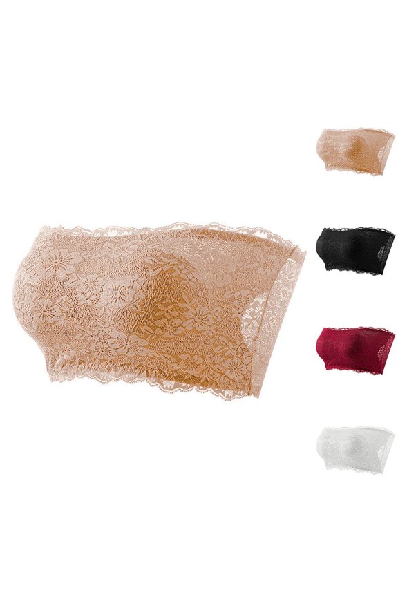 Women Plus Size Lace Strapless Bralette Stretch Invisible Wrap Bra Red XXL