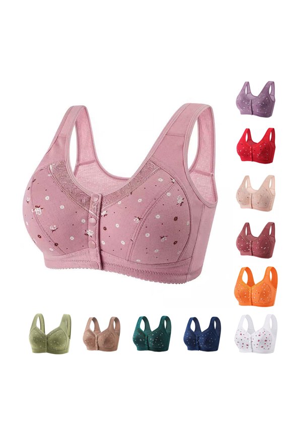 Women Plus Size Printed Wireless Lift Support Comfortable Breathable Everyday Bra Coffee XXXL