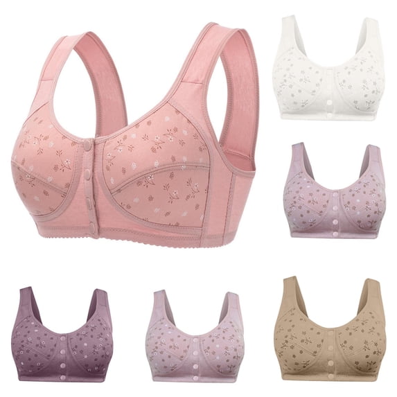 Asxite Women Plus Size Printed Wireless Lift Support Comfortable Breathable Everyday Bra Pink 40/90