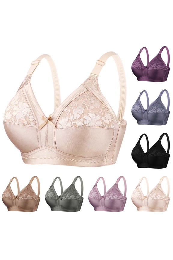 Women Plus Size Solid Lace Patchwork Adjustable Strap Wireless Lift Support Everyday Bra Army Green 42/95CD