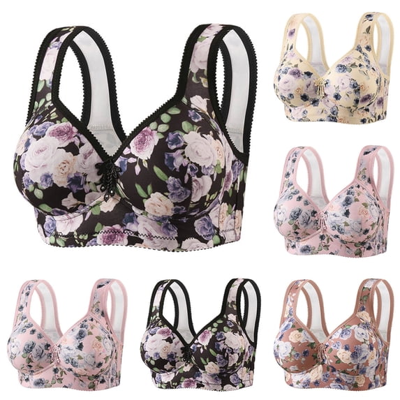 Asxite Women Print Thin Wireless Fixed Cup Lift Support Bra Beige 36/80
