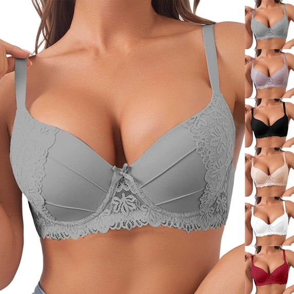 Asxite Women Solid Back Hook Underwire Lace Lift Support Everyday Bra Black 38/85D