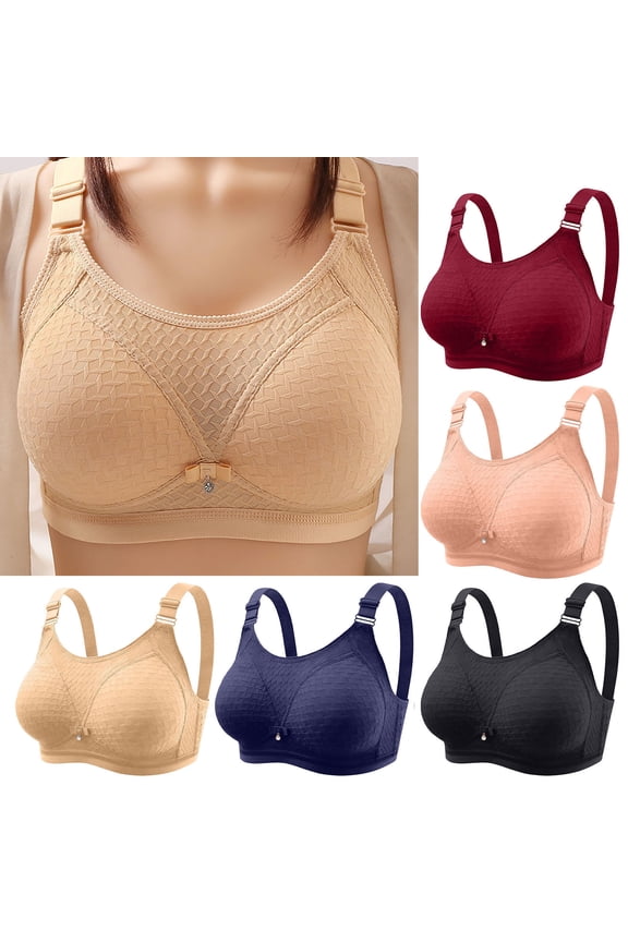 Women Solid Padded Wireless Full Cup Support Everyday Bra Watermelon Red M