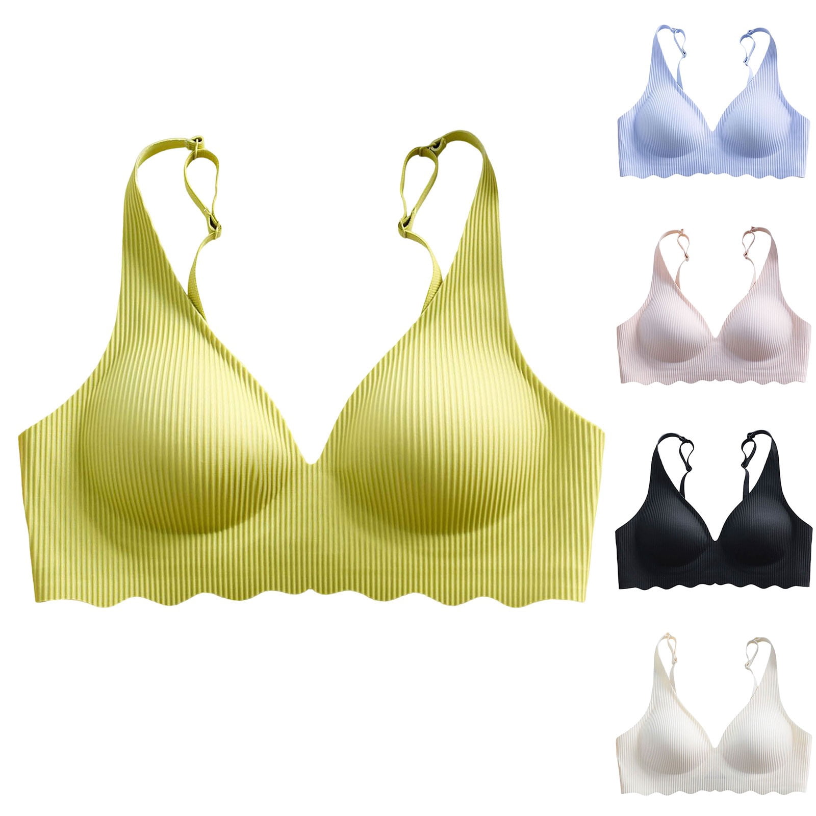 Asxite Women Solid Ribbed Seamless Wireless Lift Support Comfortable ...