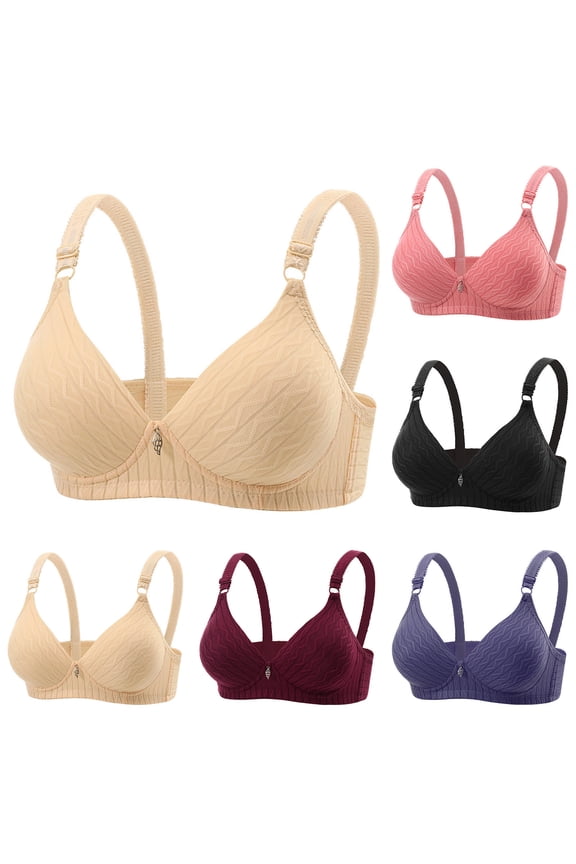 Women Solid Thin Bralette Lift Support Breathable Bra Pink 36/80