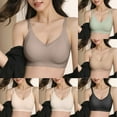 thumbnail image 1 of Asxite Women Solid V Neck Mesh Wireless Backless Seamless Lift Support Everyday Bra Khaki XL, 1 of 5