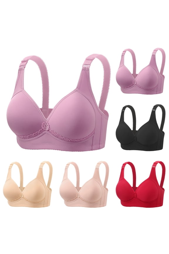 Women Solid Wireless Back Hook Seamless Lift Support Everyday Bra Pink XXL