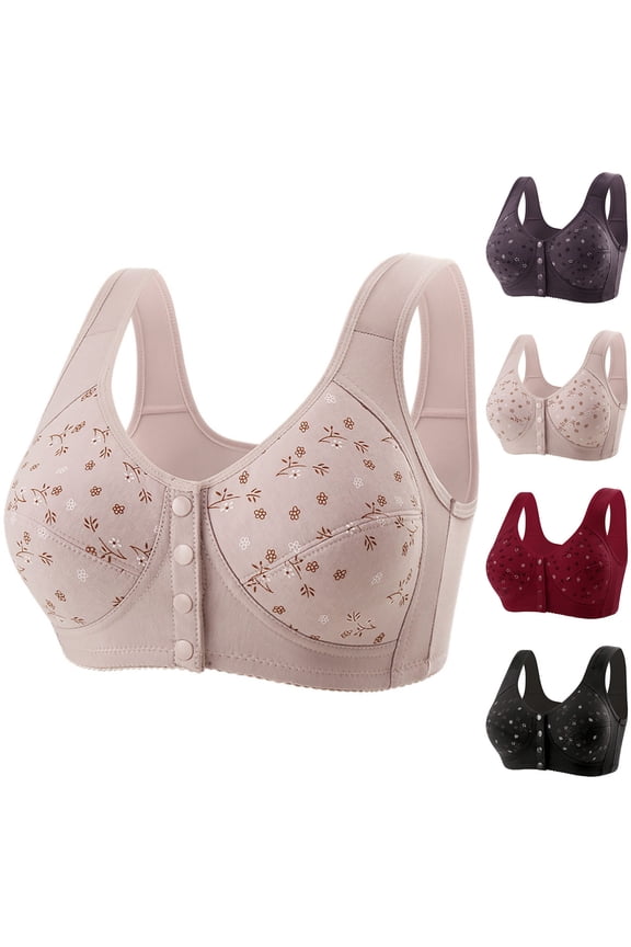 Women Solid Wireless Lift Support Front Closure Thin Bralette Plus Size Everyday Bra Navy XXL