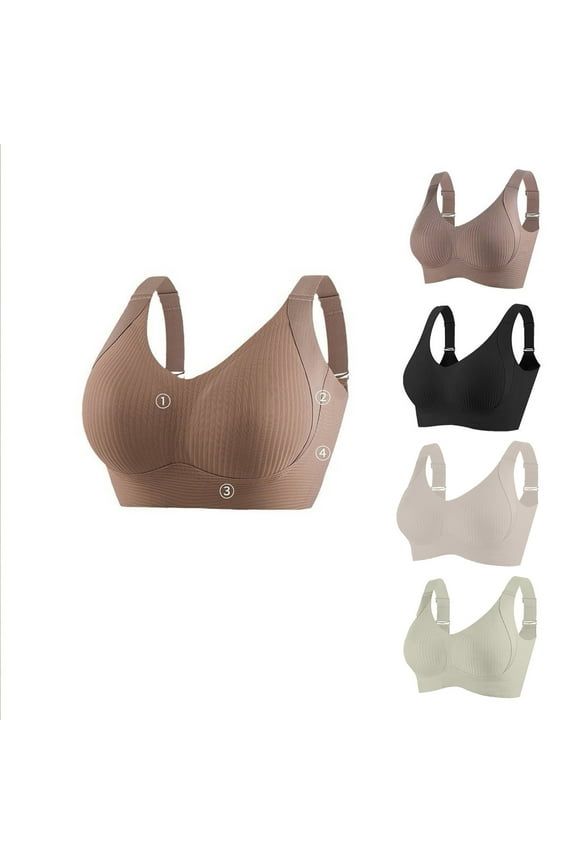 Women Solid Wireless Support Comfortable Everyday Bra White XXL