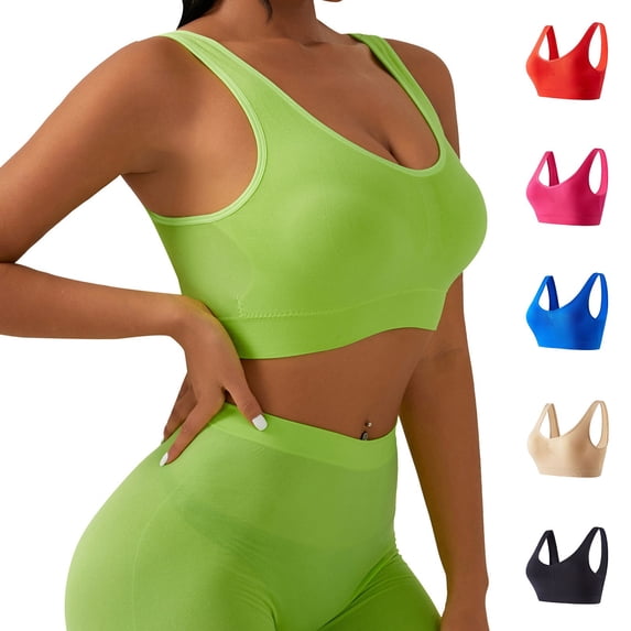 Asxite Women Wireless Plus Size Solid Support Sports Bra Orange M