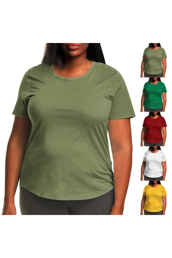 Womens Fashion Round Neck Short Sleeve Plus Size T Shirt Top Yellow XXXXL