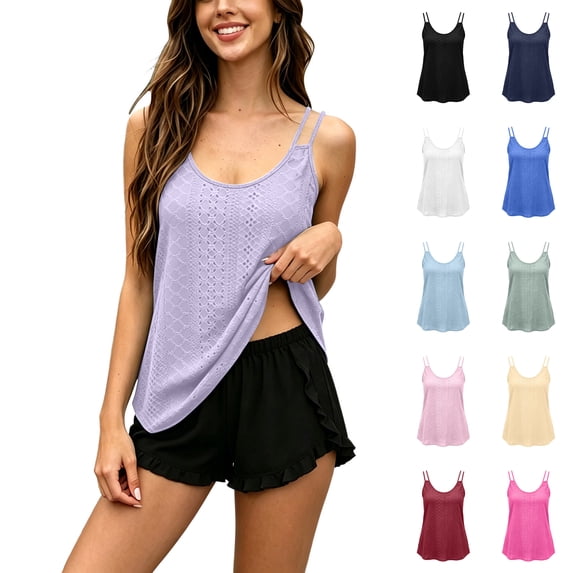 Asxite Womens Pajamas Fashion Casual Loose Breathable Spaghetti Strap Solid Sleep Shirt
