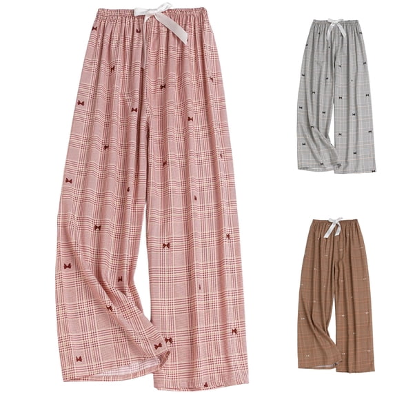 Asxite Womens Pajamas Pants Print Bow Drawstring Elastic Waist Loose Summer Sleepwear