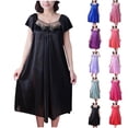 thumbnail image 1 of Asxite Womens Pajamas Solid Crew Neck Mesh Short Sleeve Nightgown Dress, 1 of 5