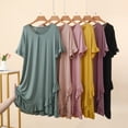thumbnail image 1 of Asxite Womens Pajamas Solid Crew Neck Short Sleeve Ruffle Hem Rayon Nightgown Loose, 1 of 5