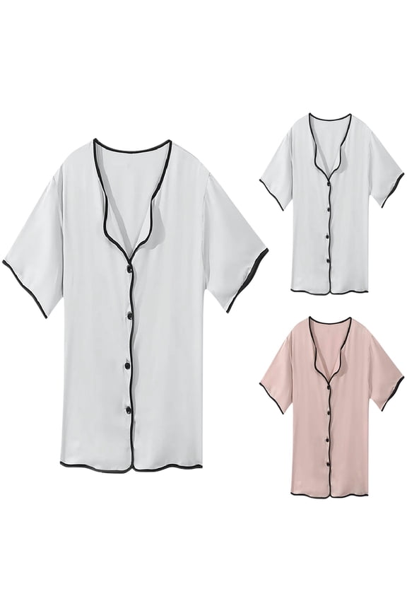 Womens Pajamas Solid Lapel Ruffle Hem Robe Casual Home Loose Sleepwear