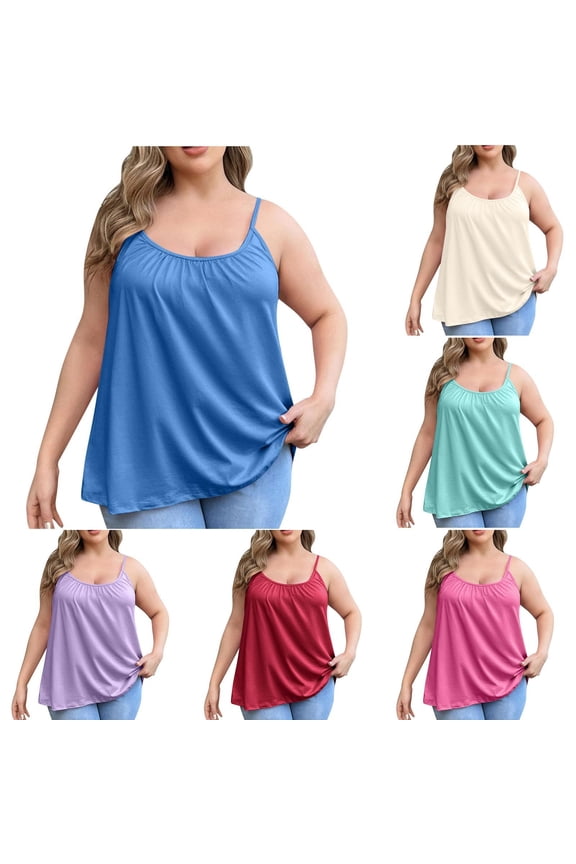 Womens Pajamas Solid Plus Size with Built in Bra Loose Wireless Fixed Cup Camisole Sleep