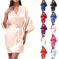 thumbnail image 1 of Asxite Womens Pajamas Solid Satin Short Open Front Robe Bathrobe Casual, 1 of 4