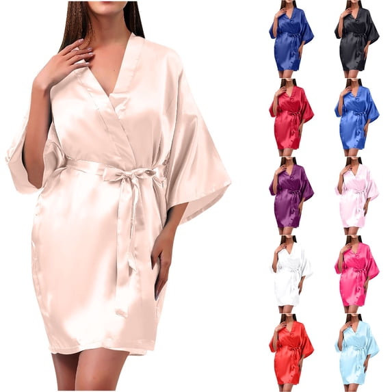 Asxite Womens Pajamas Solid Satin Short Open Front Robe Bathrobe Casual