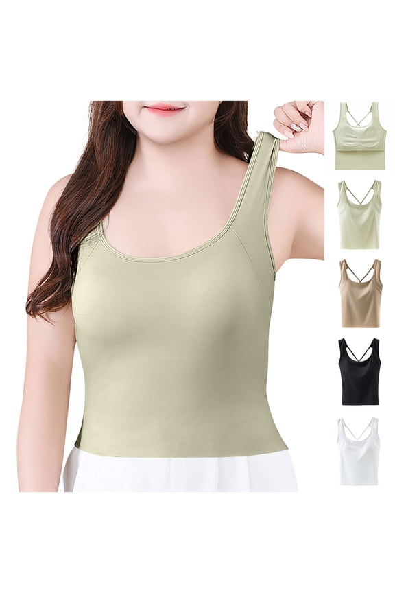 Womens Pajamas Solid Summer Plus Size Open Back Camisole with Built in Bra Sleeveless