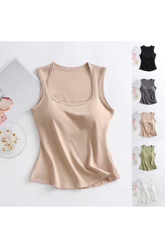 Womens Pajamas Solid Summer Wide Neck Wide Strap with Built in Bra Slim Layering Camisole Sleeveless Open Back