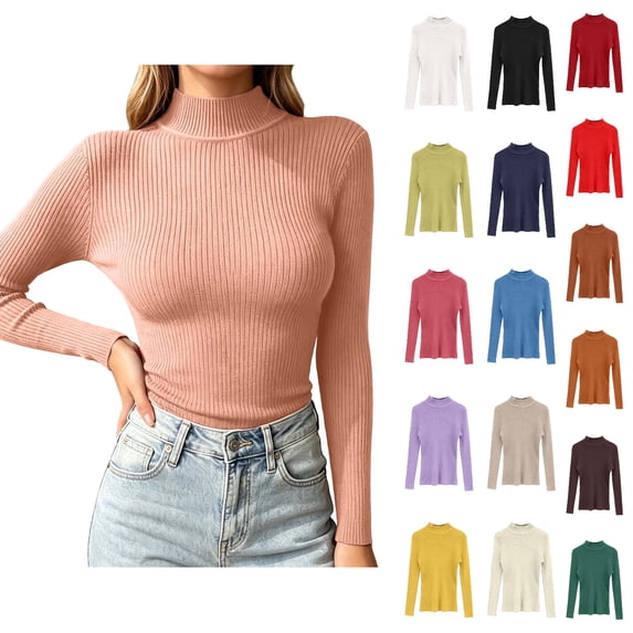 Asxite Womens Pajamas Solid Turtleneck Long Sleeve Knit Slim Breathable Sleepwear Tops