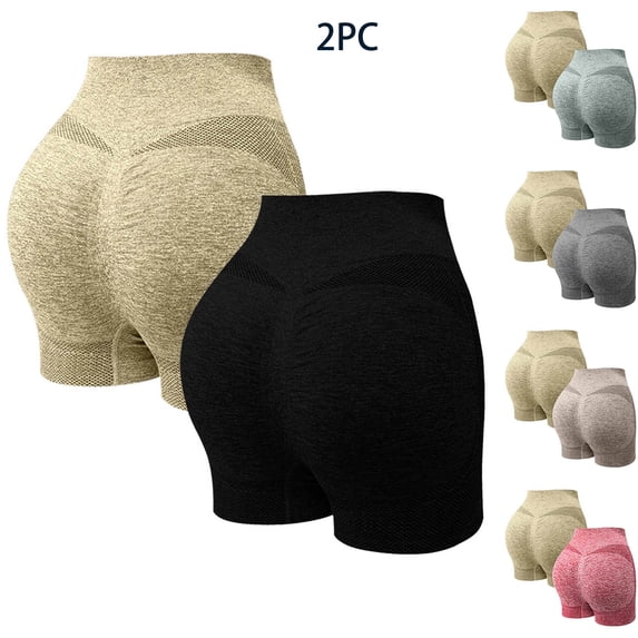 Asxite Womens Shorts 2 Pack High Waisted Shaping Breathable Squat Proof Fast Dry Yoga Summer