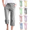 thumbnail image 1 of Asxite Womens Shorts Faux Linen Striped High Waisted Drawstring Elastic Waist Casual Calf Length Summer Loose, 1 of 5