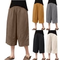 thumbnail image 1 of Asxite Womens Shorts High Waisted Solid Elastic Faux Linen Calf Length Summer Loose Breathable, 1 of 4