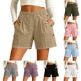 thumbnail image 1 of Asxite Womens Shorts Summer Fashion Faux Linen Elastic Waist 2 Pockets Button Casual, 1 of 5