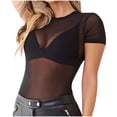 thumbnail image 1 of Asxite Womens Tops Short Sleeve Solid Color Mesh Sheer Round Neck Slim Breathable Casual Blouse, 1 of 3