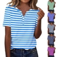 thumbnail image 1 of Asxite Womens Tops Short Sleeve Striped Print V Neck Relaxed and Breathable Casual Blouse, 1 of 4