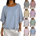 thumbnail image 1 of Asxite Womens Tops Short Sleeve Trendy Striped Ruffle Round Neck Breathable Loose Casual Blouse, 1 of 5
