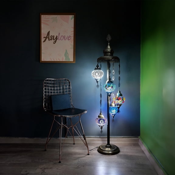 Asylove 5 Globe Turkish Mosaic Lamp Handmade Mosaic Floor Lamp Standing Lamps Floor Lamp for Decorative Lighting Home Designs Turkish Lantern Offer 5 inch Globe - Total Height 52 inch