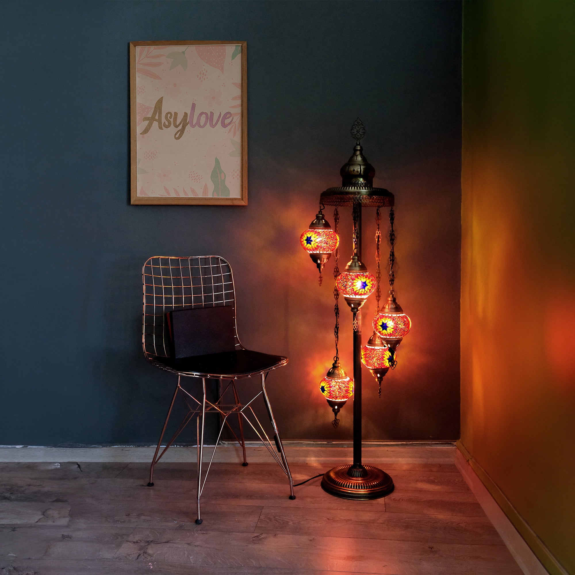 Asylove 5 Globe Turkish Mosaic Lamp Handmade Mosaic Floor Lamp Standing ...