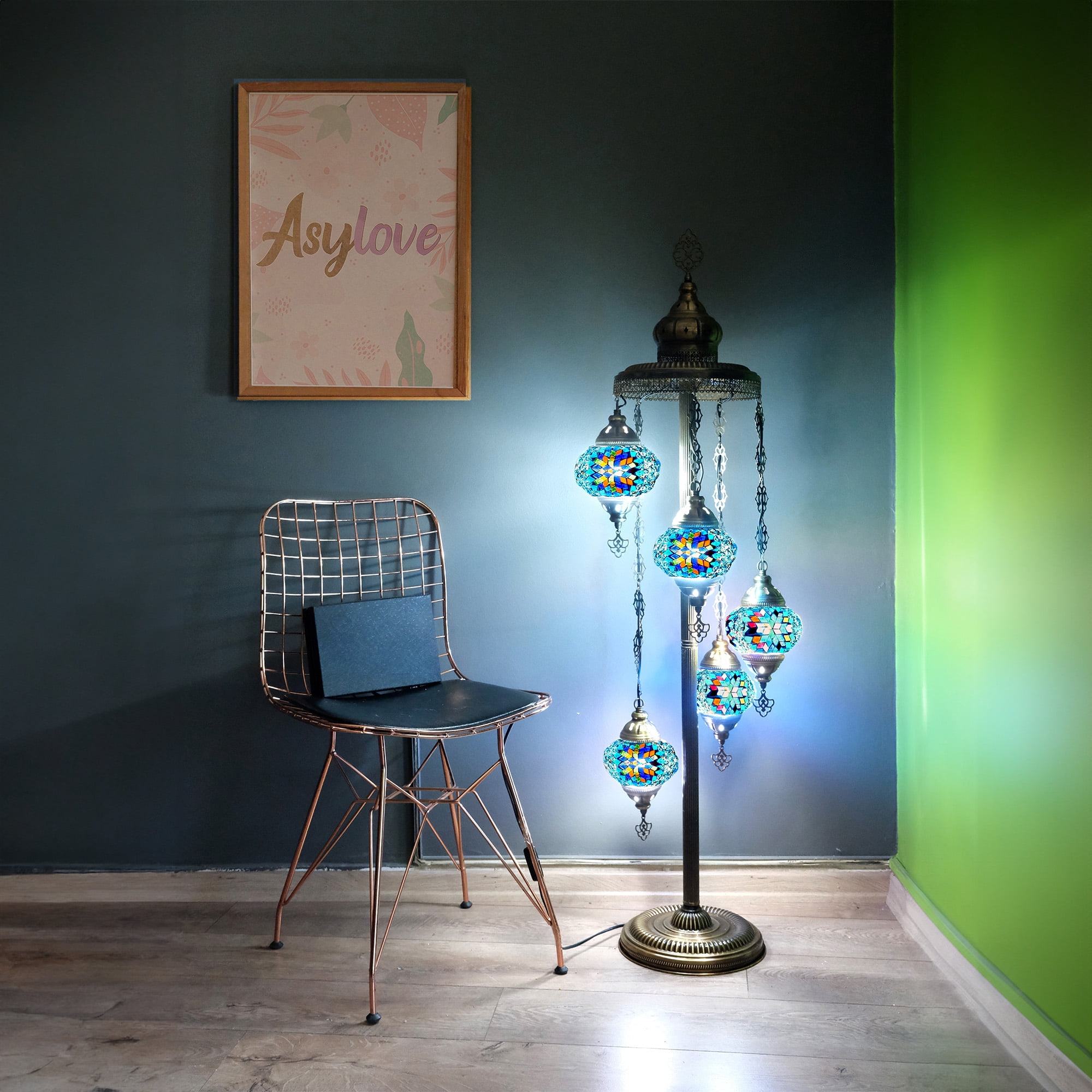 Asylove 5 Globe Turkish Mosaic Lamp Handmade Mosaic Floor Lamp Standing ...