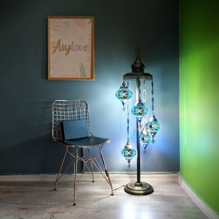 Asylove 5 Globe Turkish Mosaic Lamp Handmade Mosaic Floor Lamp Standing Lamps Floor Lamp for Decorative Lighting Home Designs Turkish Lantern Offer 5 inch Globe - Total Height 52 inch